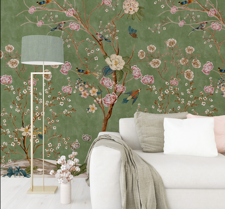 Papel Mural chinoiserie Verde