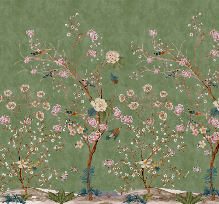 Papel Mural chinoiserie Verde