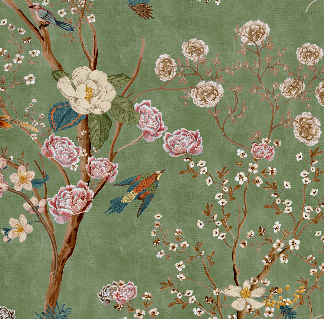 Papel Mural chinoiserie Verde