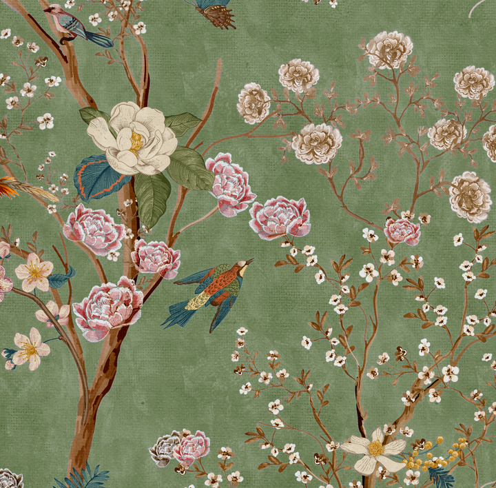 Papel Mural chinoiserie Verde