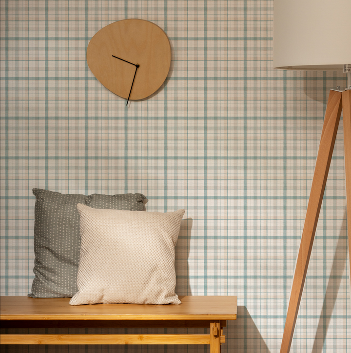 Cuadrillé celeste y beige